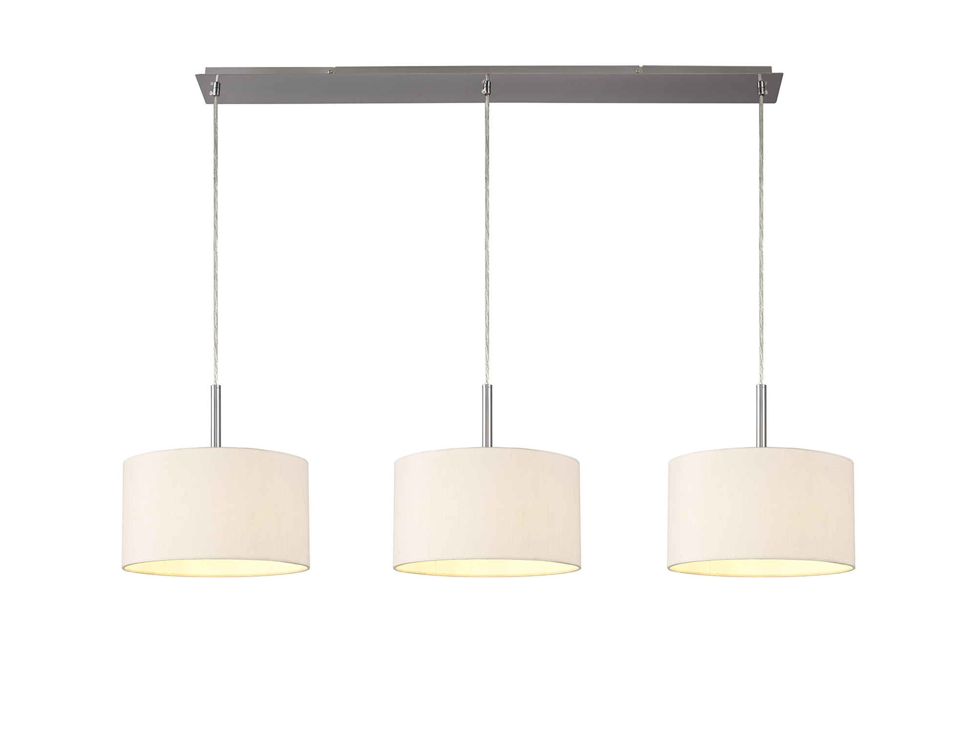 DK0586  Baymont 30cm Shade 3 Light Pendant Satin Nickel, Nude Beige